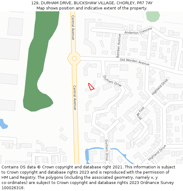 129, DURHAM DRIVE, BUCKSHAW VILLAGE, CHORLEY, PR7 7AY: Location map and indicative extent of plot