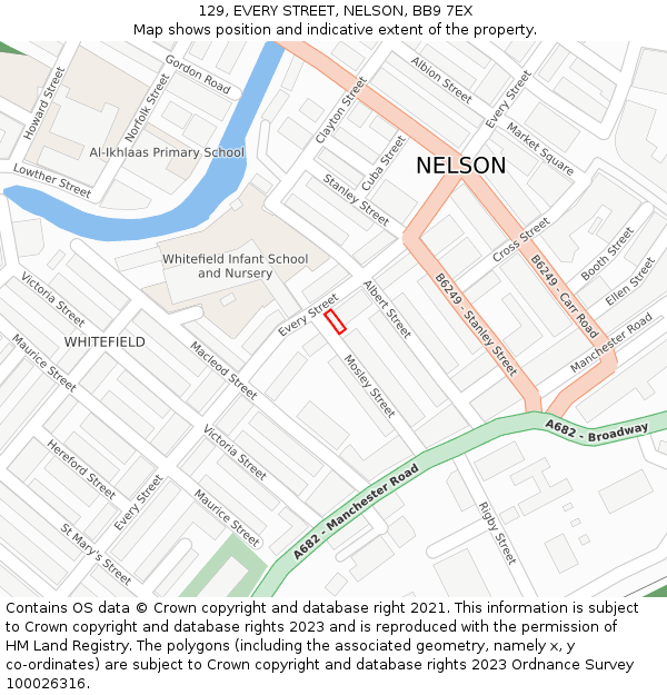 129, EVERY STREET, NELSON, BB9 7EX: Location map and indicative extent of plot