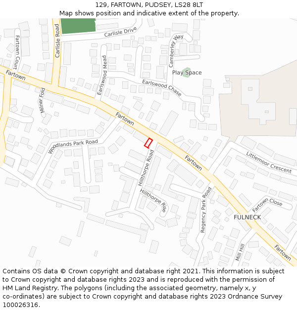 129, FARTOWN, PUDSEY, LS28 8LT: Location map and indicative extent of plot