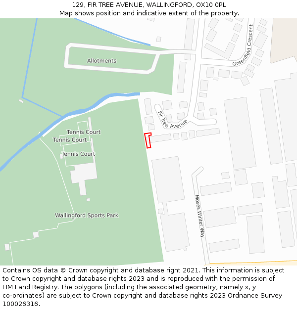 129, FIR TREE AVENUE, WALLINGFORD, OX10 0PL: Location map and indicative extent of plot