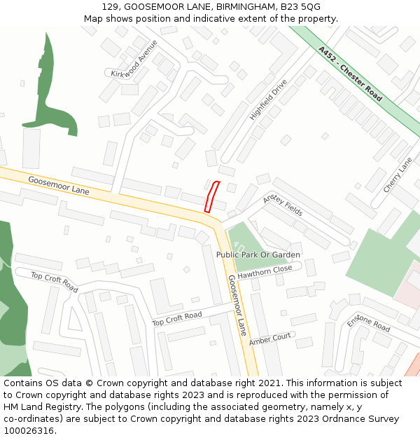 129, GOOSEMOOR LANE, BIRMINGHAM, B23 5QG: Location map and indicative extent of plot