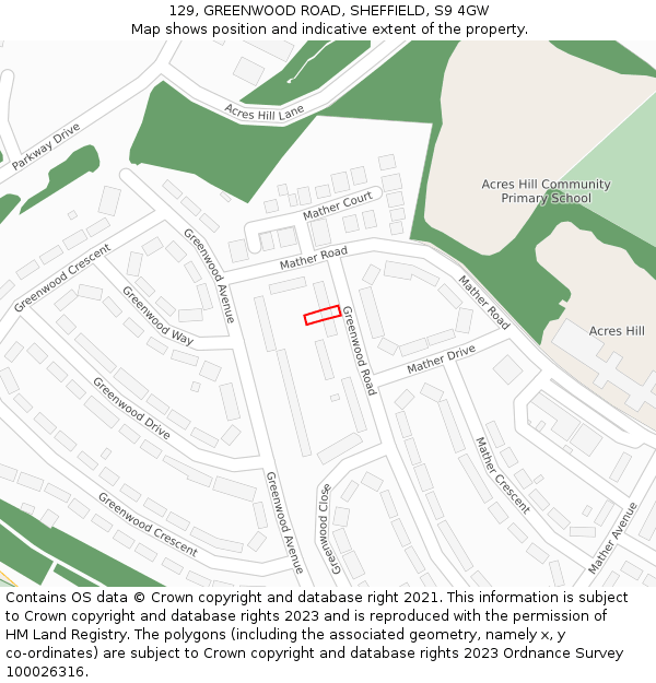 129, GREENWOOD ROAD, SHEFFIELD, S9 4GW: Location map and indicative extent of plot