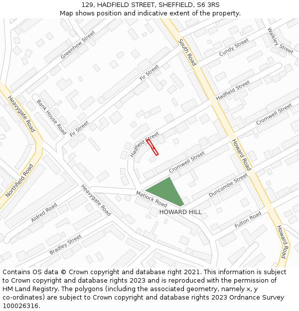 129, HADFIELD STREET, SHEFFIELD, S6 3RS: Location map and indicative extent of plot