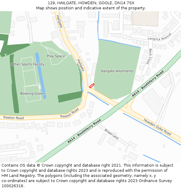129, HAILGATE, HOWDEN, GOOLE, DN14 7SX: Location map and indicative extent of plot