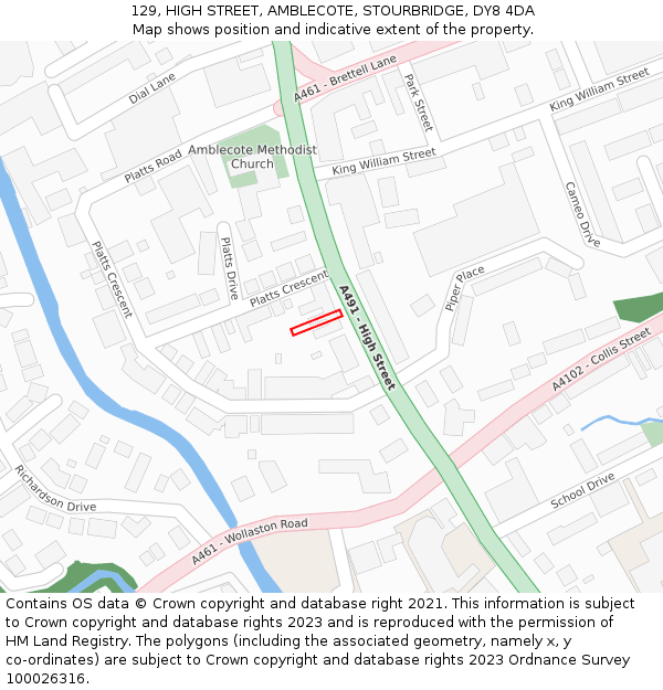 129, HIGH STREET, AMBLECOTE, STOURBRIDGE, DY8 4DA: Location map and indicative extent of plot