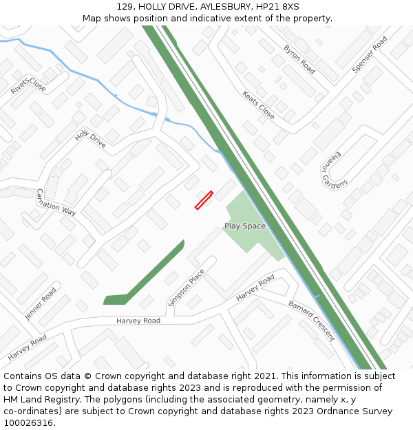 129, HOLLY DRIVE, AYLESBURY, HP21 8XS: Location map and indicative extent of plot