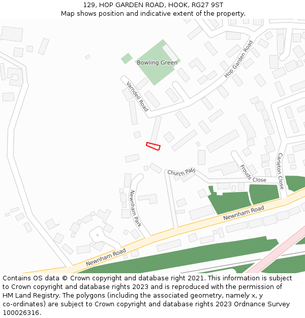129, HOP GARDEN ROAD, HOOK, RG27 9ST: Location map and indicative extent of plot