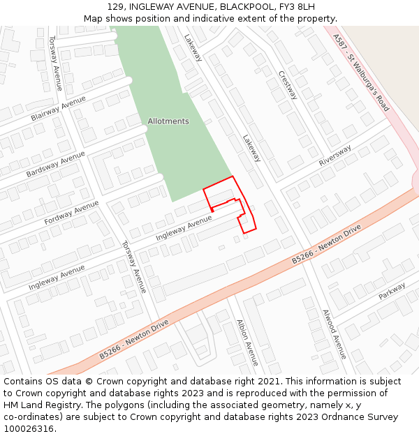 129, INGLEWAY AVENUE, BLACKPOOL, FY3 8LH: Location map and indicative extent of plot