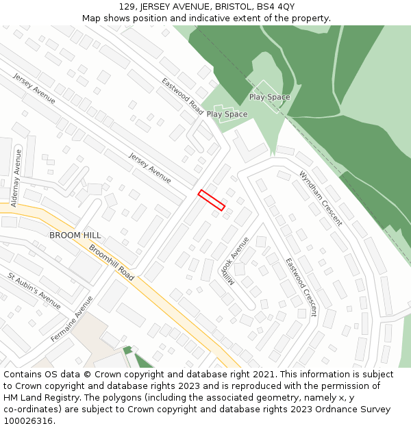 129, JERSEY AVENUE, BRISTOL, BS4 4QY: Location map and indicative extent of plot