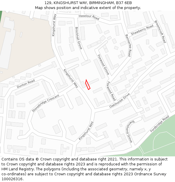 129, KINGSHURST WAY, BIRMINGHAM, B37 6EB: Location map and indicative extent of plot