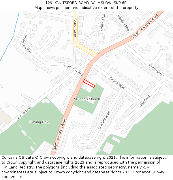 129, KNUTSFORD ROAD, WILMSLOW, SK9 6EL: Location map and indicative extent of plot