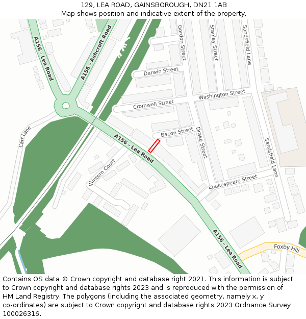 129, LEA ROAD, GAINSBOROUGH, DN21 1AB: Location map and indicative extent of plot