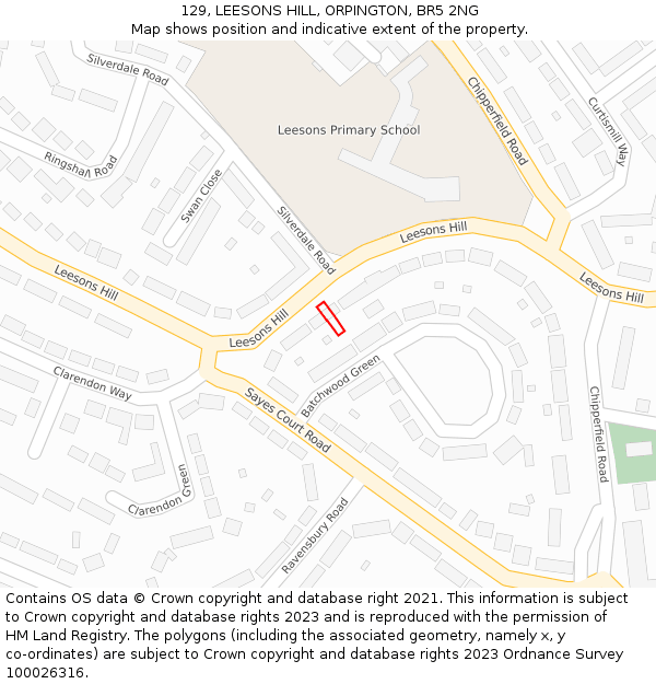 129, LEESONS HILL, ORPINGTON, BR5 2NG: Location map and indicative extent of plot