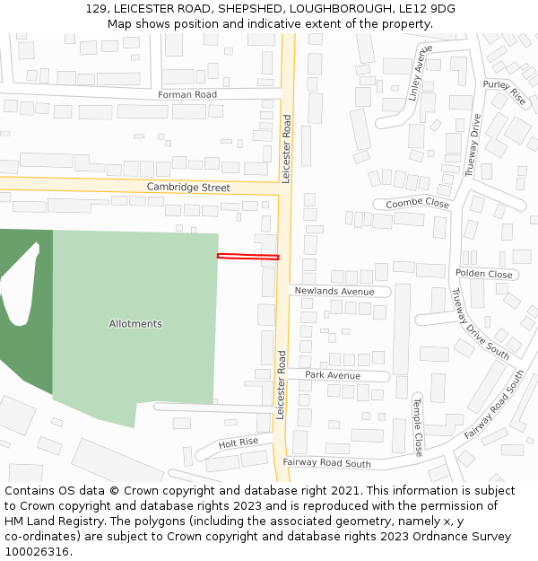 129, LEICESTER ROAD, SHEPSHED, LOUGHBOROUGH, LE12 9DG: Location map and indicative extent of plot