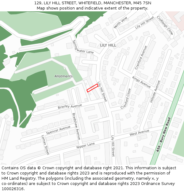 129, LILY HILL STREET, WHITEFIELD, MANCHESTER, M45 7SN: Location map and indicative extent of plot