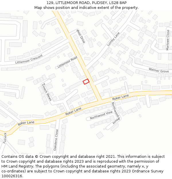 129, LITTLEMOOR ROAD, PUDSEY, LS28 8AP: Location map and indicative extent of plot