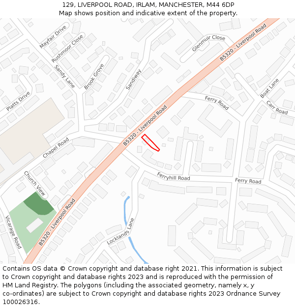 129, LIVERPOOL ROAD, IRLAM, MANCHESTER, M44 6DP: Location map and indicative extent of plot