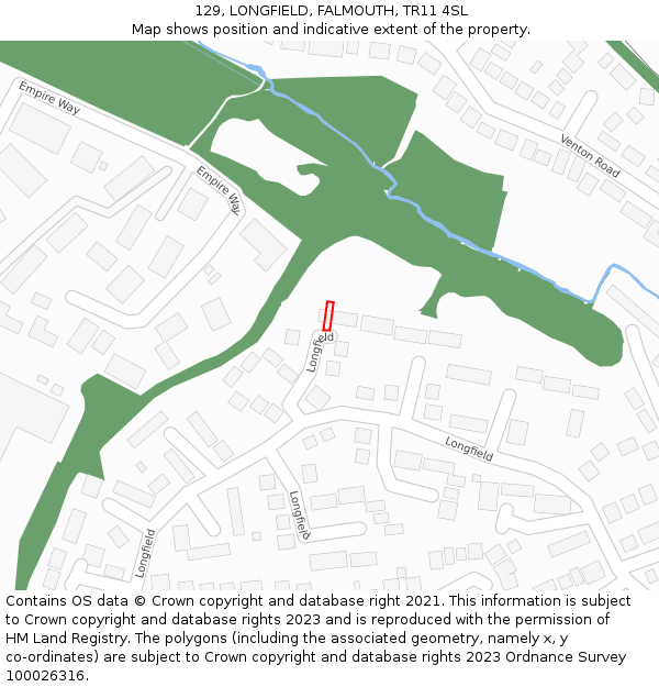 129, LONGFIELD, FALMOUTH, TR11 4SL: Location map and indicative extent of plot