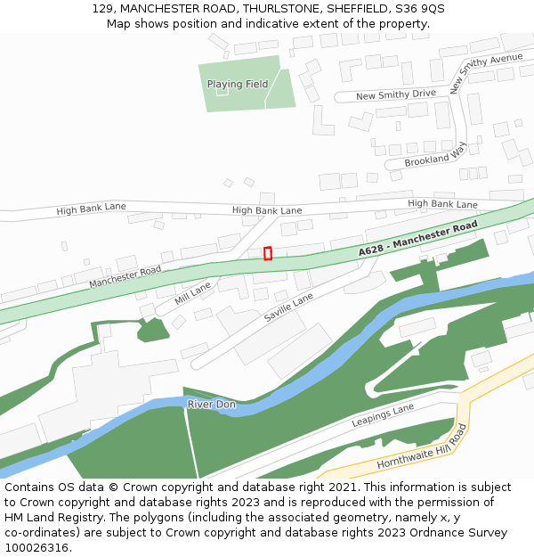129, MANCHESTER ROAD, THURLSTONE, SHEFFIELD, S36 9QS: Location map and indicative extent of plot