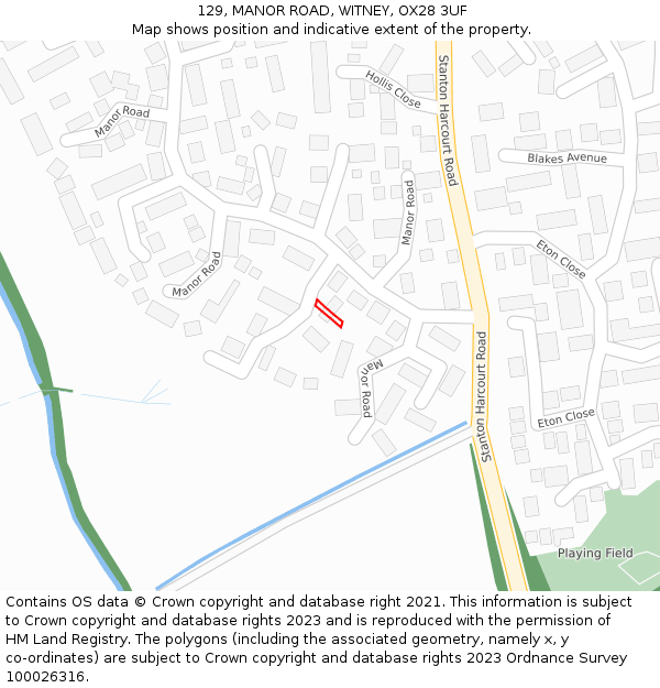 129, MANOR ROAD, WITNEY, OX28 3UF: Location map and indicative extent of plot