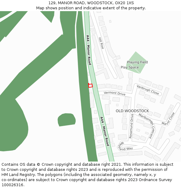 129, MANOR ROAD, WOODSTOCK, OX20 1XS: Location map and indicative extent of plot