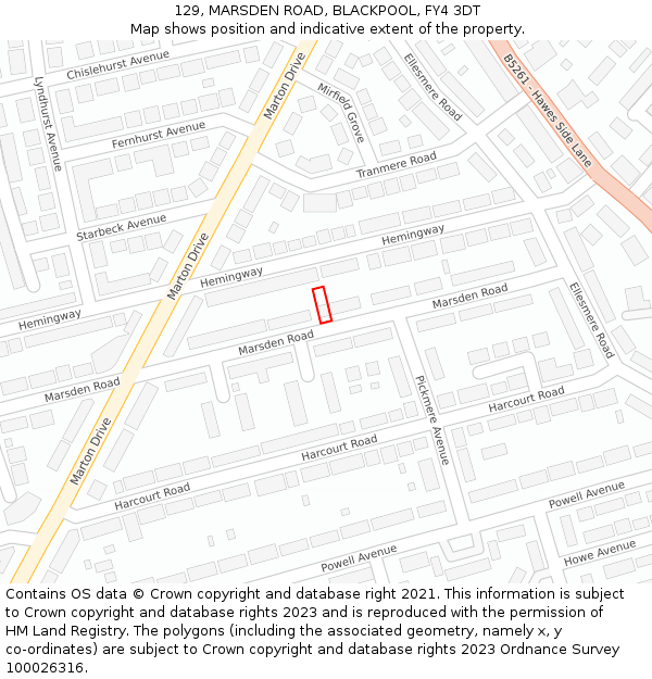 129, MARSDEN ROAD, BLACKPOOL, FY4 3DT: Location map and indicative extent of plot