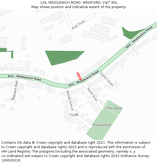 129, MIDDLEWICH ROAD, WINSFORD, CW7 3NL: Location map and indicative extent of plot