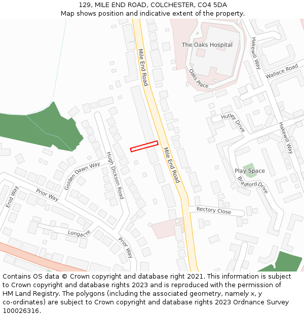 129, MILE END ROAD, COLCHESTER, CO4 5DA: Location map and indicative extent of plot