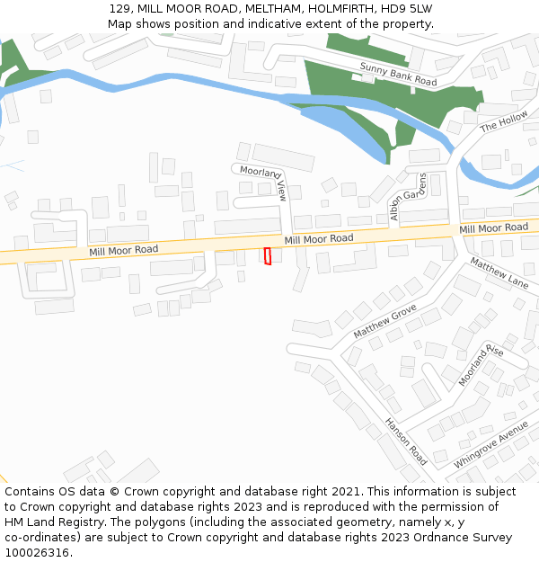 129, MILL MOOR ROAD, MELTHAM, HOLMFIRTH, HD9 5LW: Location map and indicative extent of plot