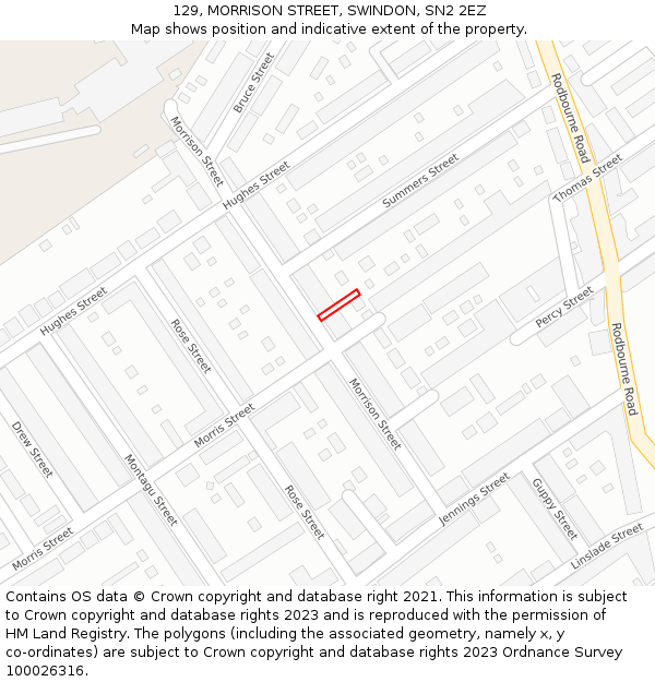 129, MORRISON STREET, SWINDON, SN2 2EZ: Location map and indicative extent of plot