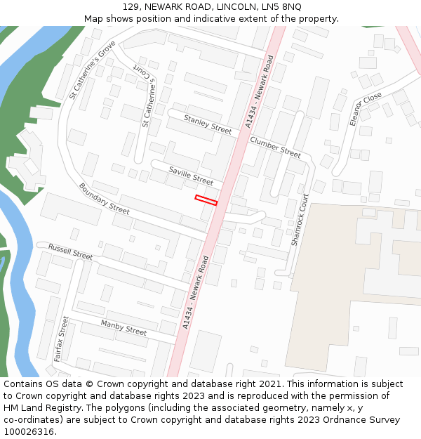 129, NEWARK ROAD, LINCOLN, LN5 8NQ: Location map and indicative extent of plot