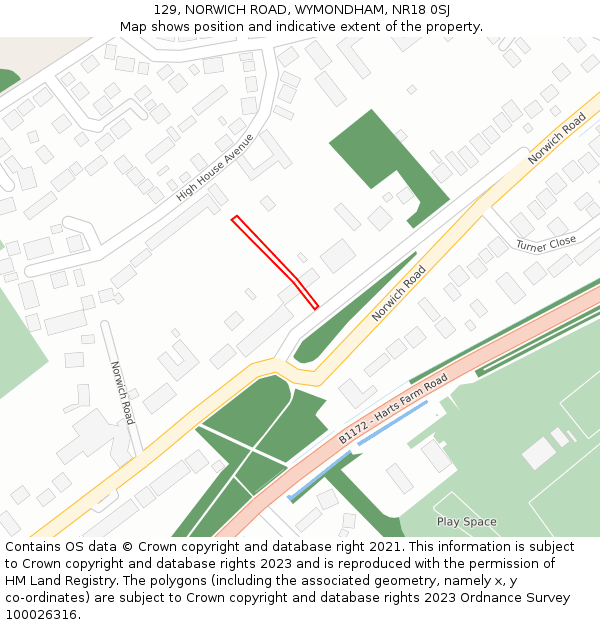 129, NORWICH ROAD, WYMONDHAM, NR18 0SJ: Location map and indicative extent of plot