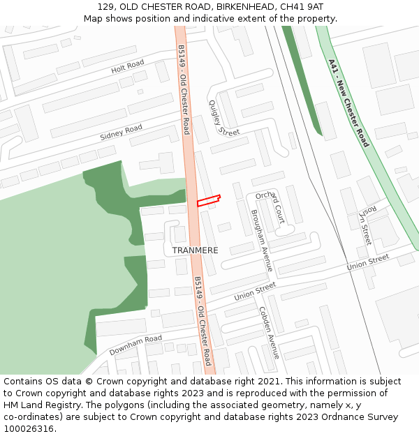 129, OLD CHESTER ROAD, BIRKENHEAD, CH41 9AT: Location map and indicative extent of plot