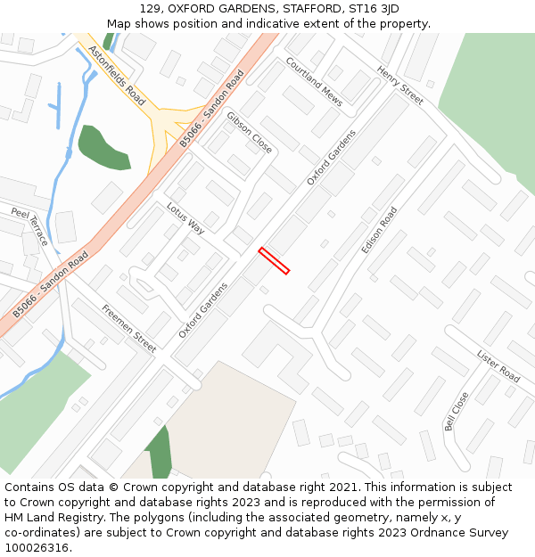 129, OXFORD GARDENS, STAFFORD, ST16 3JD: Location map and indicative extent of plot