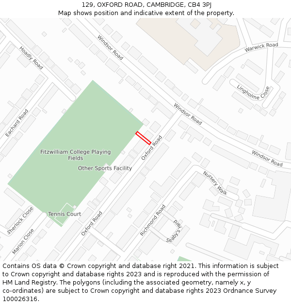 129, OXFORD ROAD, CAMBRIDGE, CB4 3PJ: Location map and indicative extent of plot