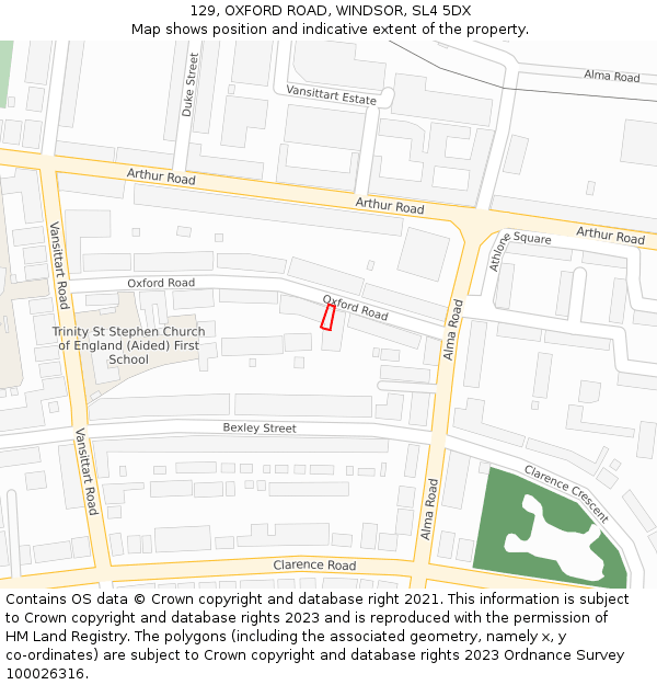 129, OXFORD ROAD, WINDSOR, SL4 5DX: Location map and indicative extent of plot