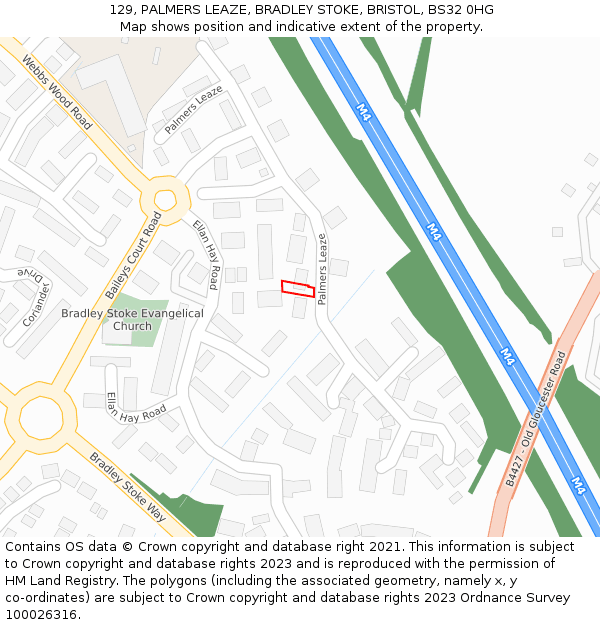129, PALMERS LEAZE, BRADLEY STOKE, BRISTOL, BS32 0HG: Location map and indicative extent of plot