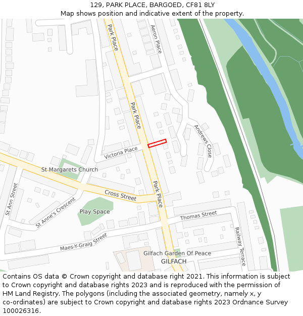 129, PARK PLACE, BARGOED, CF81 8LY: Location map and indicative extent of plot