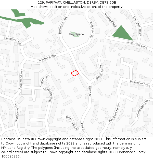 129, PARKWAY, CHELLASTON, DERBY, DE73 5QB: Location map and indicative extent of plot