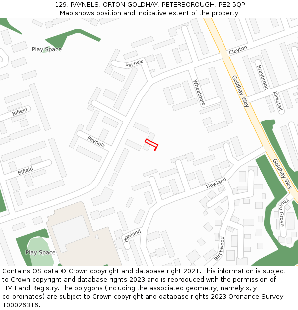 129, PAYNELS, ORTON GOLDHAY, PETERBOROUGH, PE2 5QP: Location map and indicative extent of plot