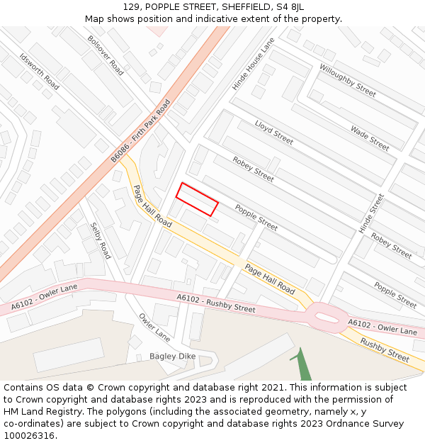 129, POPPLE STREET, SHEFFIELD, S4 8JL: Location map and indicative extent of plot