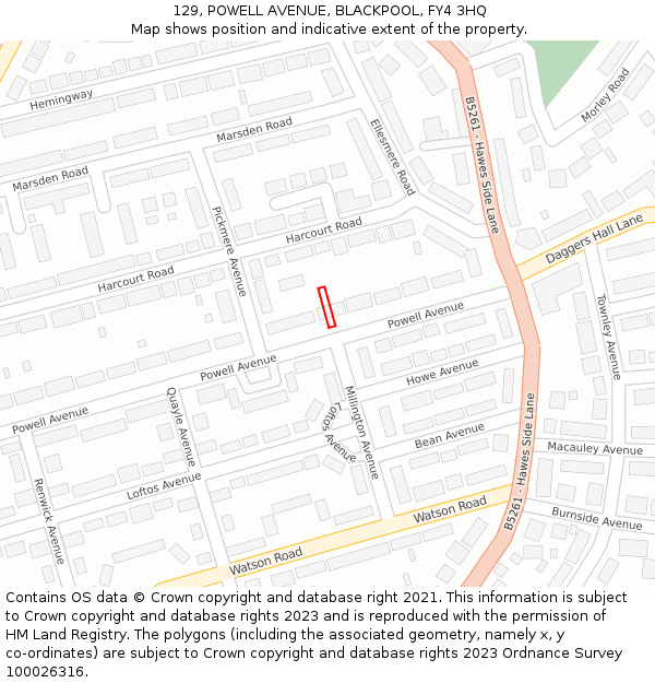 129, POWELL AVENUE, BLACKPOOL, FY4 3HQ: Location map and indicative extent of plot