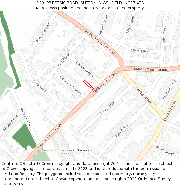 129, PRIESTSIC ROAD, SUTTON-IN-ASHFIELD, NG17 4EA: Location map and indicative extent of plot