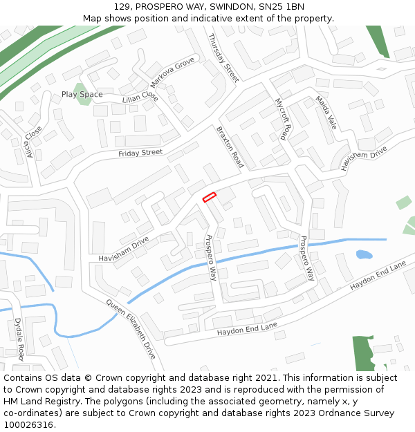 129, PROSPERO WAY, SWINDON, SN25 1BN: Location map and indicative extent of plot