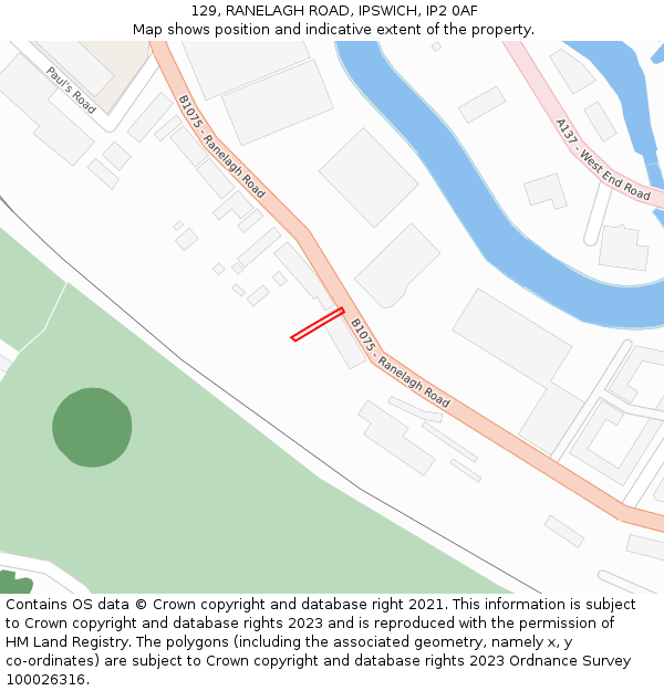129, RANELAGH ROAD, IPSWICH, IP2 0AF: Location map and indicative extent of plot