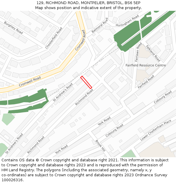 129, RICHMOND ROAD, MONTPELIER, BRISTOL, BS6 5EP: Location map and indicative extent of plot