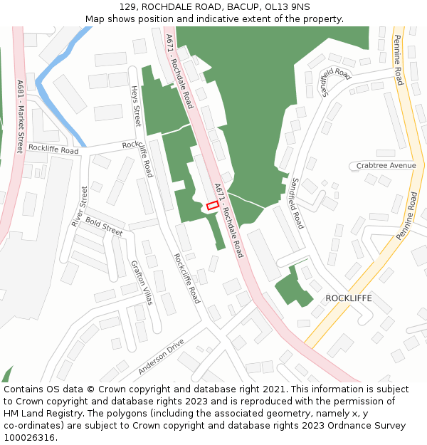 129, ROCHDALE ROAD, BACUP, OL13 9NS: Location map and indicative extent of plot