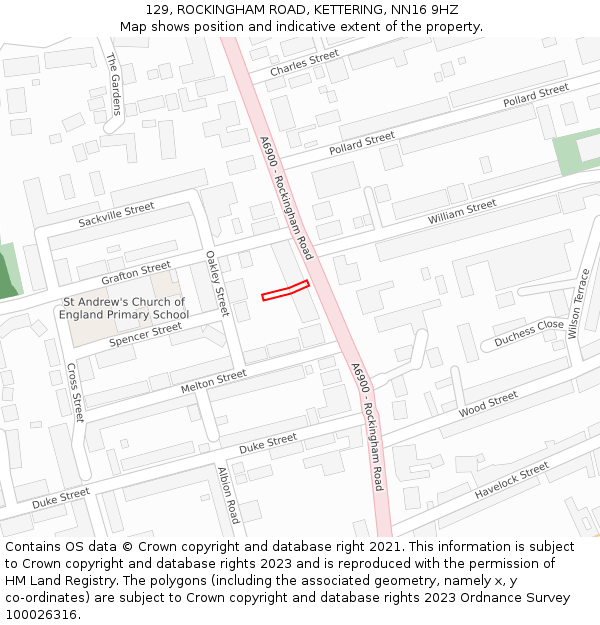 129, ROCKINGHAM ROAD, KETTERING, NN16 9HZ: Location map and indicative extent of plot