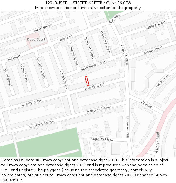 129, RUSSELL STREET, KETTERING, NN16 0EW: Location map and indicative extent of plot