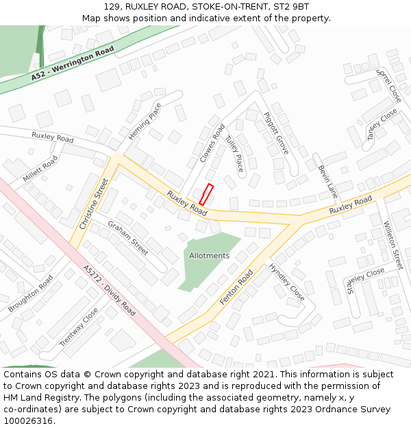 129, RUXLEY ROAD, STOKE-ON-TRENT, ST2 9BT: Location map and indicative extent of plot